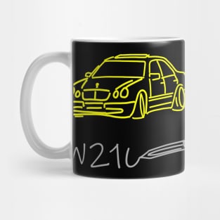 Mercedes W210 front view simple sketch grey yellow Mug